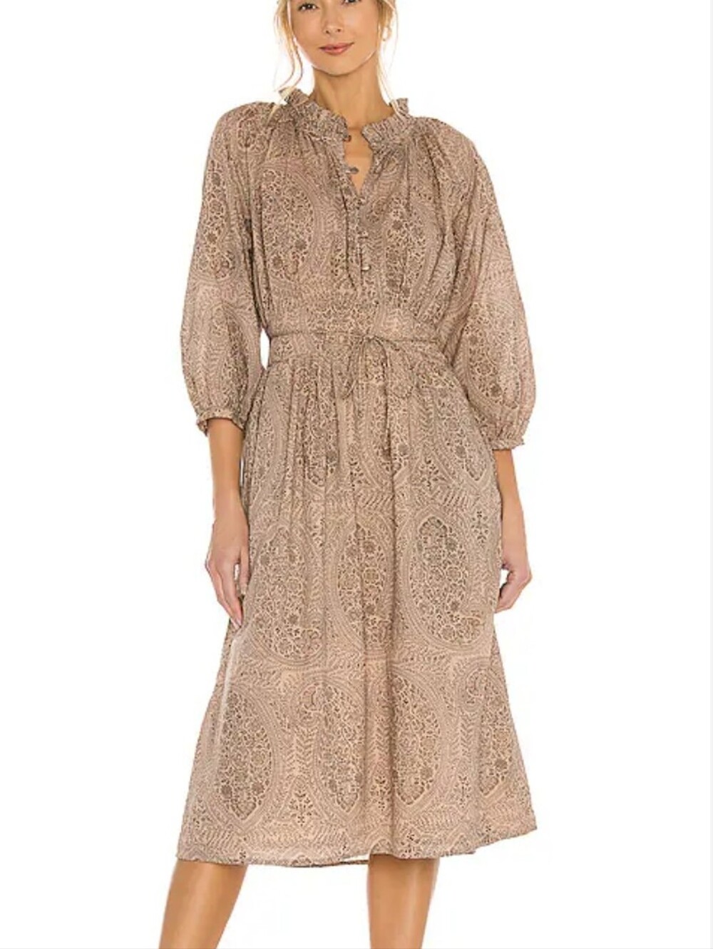 Cleobella Organic Cotton Fern Midi Dress in Tonal Paisley Print, XXS